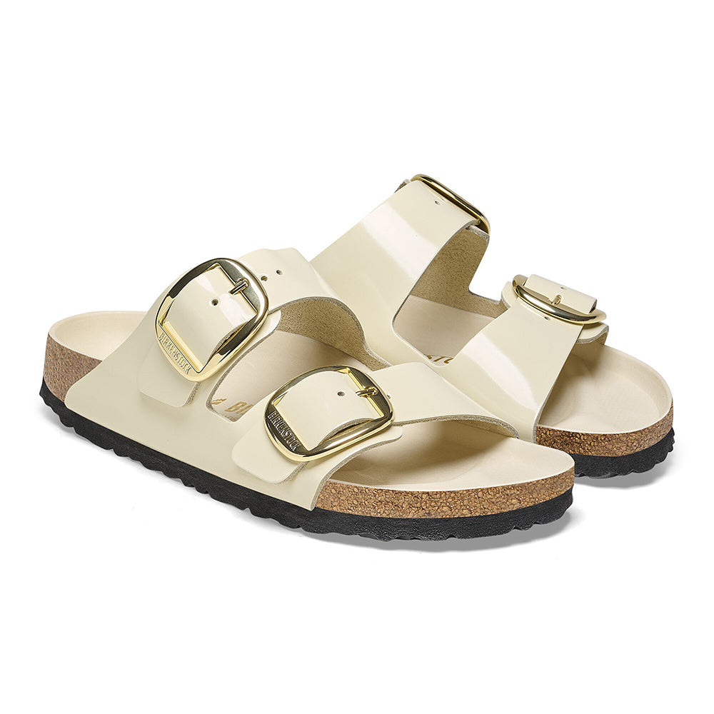 '- ["Birkenstock","Ciabatte","Donna","PE25","Scarpe"] - Birkenstock Arizona Big Buckle Shine Ecru Natural Leather - Lupis SRL