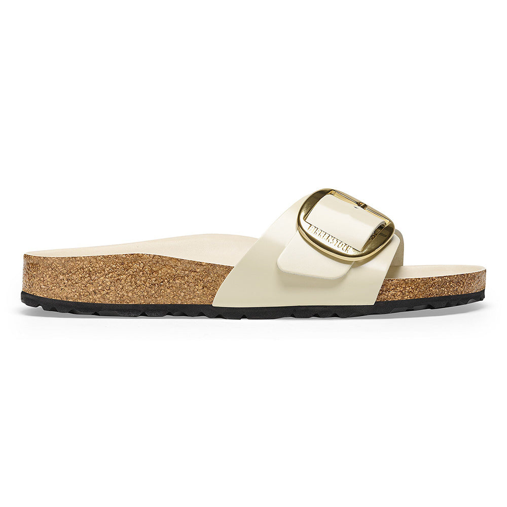 '- ["Birkenstock","Ciabatte","Donna","PE25","Scarpe"] - Birkenstock Madrid Big Buckle Shine Ecru Natural Leather - Lupis SRL