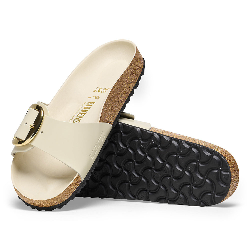  - ["Birkenstock","Ciabatte","Donna","PE25","Scarpe"] - Birkenstock Madrid Big Buckle Shine Ecru Natural Leather - Lupis SRL