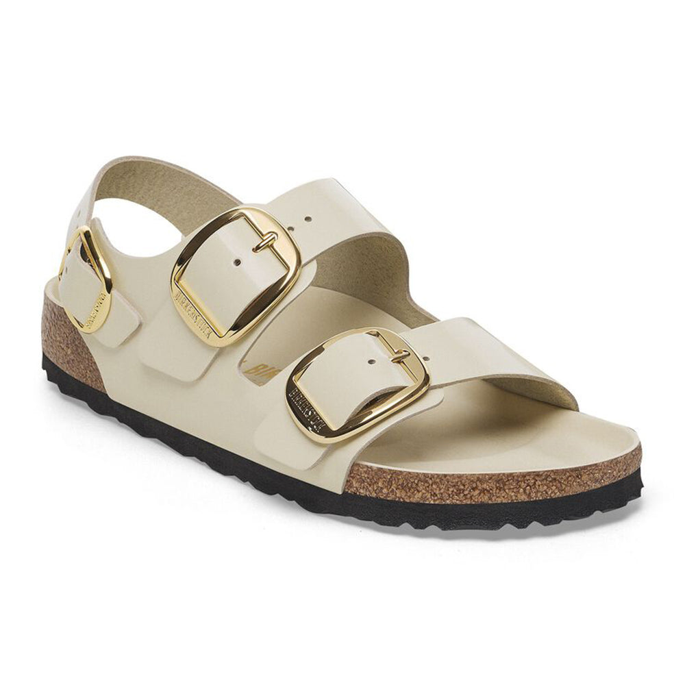 '- ["Birkenstock","Ciabatte","Donna","PE25","Scarpe"] - Birkenstock Milano Big Buckle Shine Ecru Natural Lea - Lupis SRL