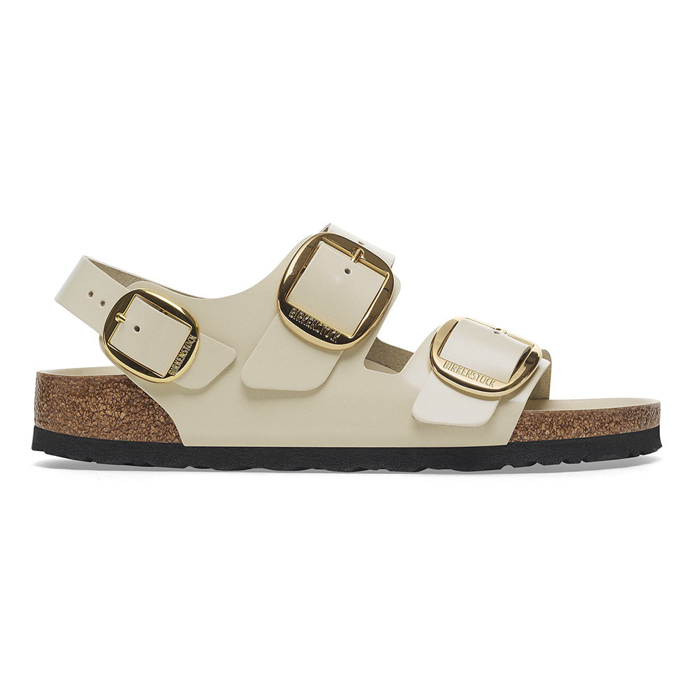 '- ["Birkenstock","Ciabatte","Donna","PE25","Scarpe"] - Birkenstock Milano Big Buckle Shine Ecru Natural Lea - Lupis SRL