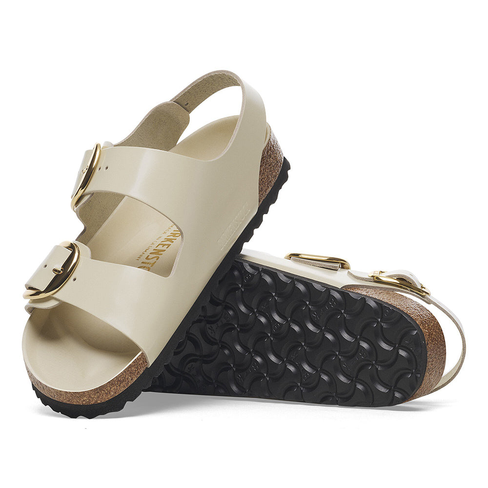 '- ["Birkenstock","Ciabatte","Donna","PE25","Scarpe"] - Birkenstock Milano Big Buckle Shine Ecru Natural Lea - Lupis SRL
