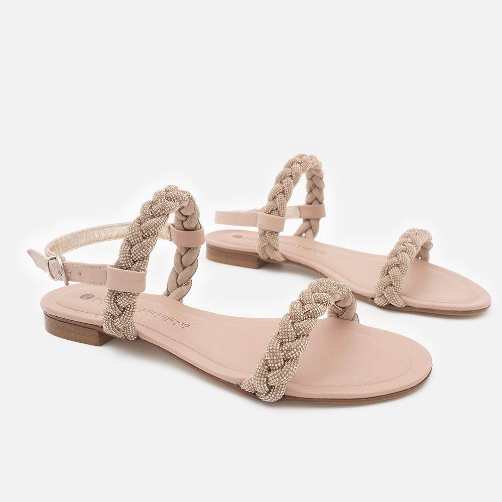 '- ["Artigianato","Bottega dell'Artigiano","Donna","Sandali Eleganti","Scarpe"] - Bottega dell'Artigiano Tre Strass Cipria 22033 - Lupis SRL