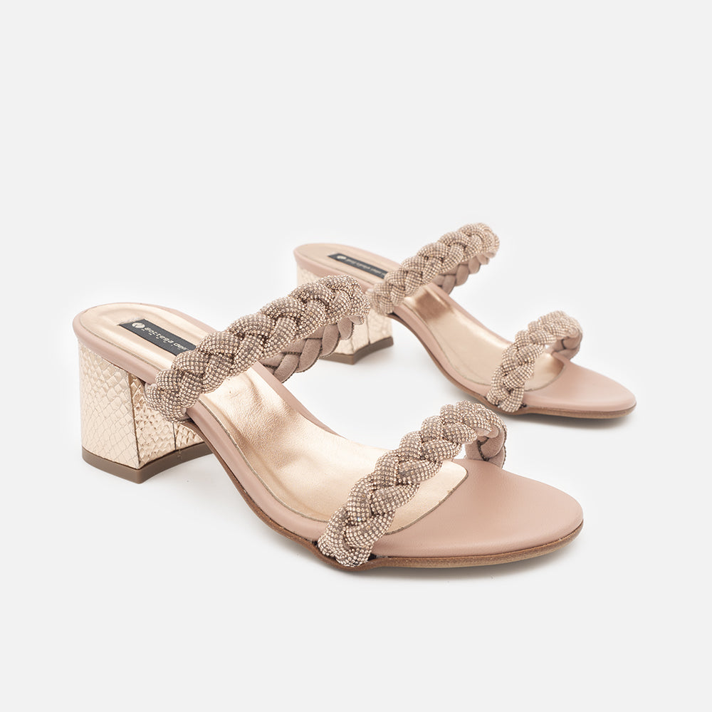 '- ["Artigianato","Bottega dell'Artigiano","Donna","Sandali Eleganti","Scarpe","Tacco"] - Bottega dell'Artigiano Tre Strass Cipria 22034 - Lupis SRL