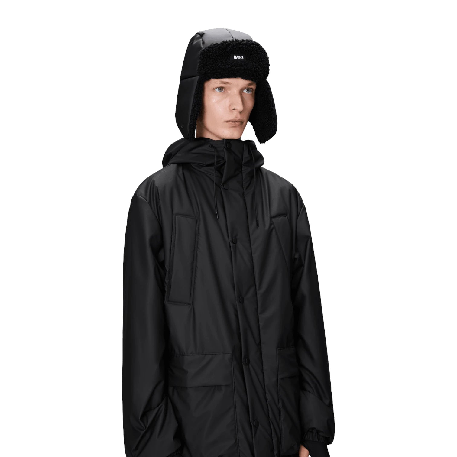  - ["Accessori","Cappelli","Donna","FW25","Rains","Unisex","Uomo"] - Cappelli Unisex Rains Fleece Trapper Hat W2T3 Polyester Black 20660-BLA - Lupis SRL