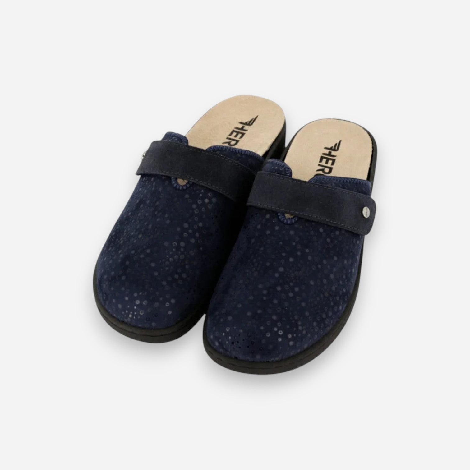 Hergos Women's Closed-Toe Slippers in Blue Suede H7140