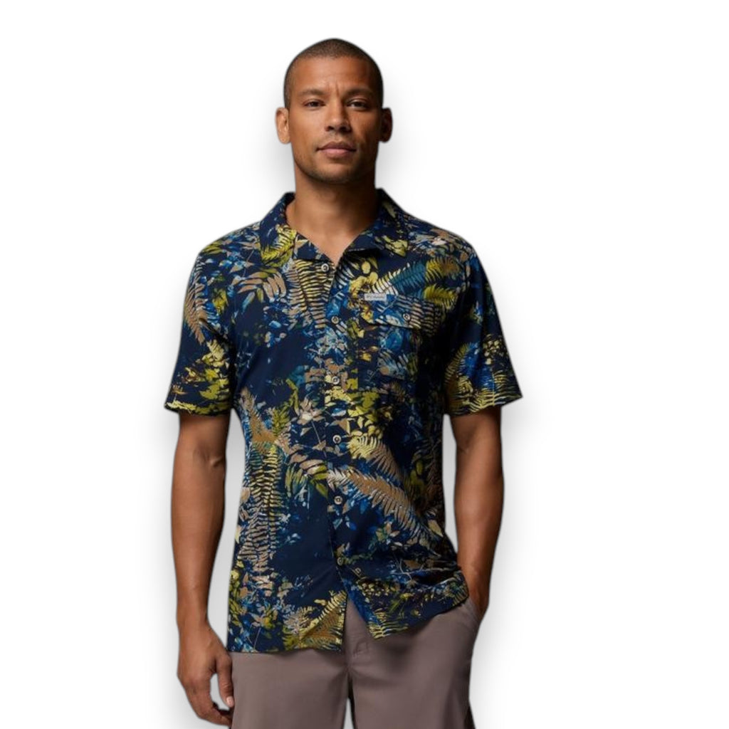 Columbia Sportswear Camicia Uomo Tech Trail Utility Printed Woven Ss Mountain Blue 2118605