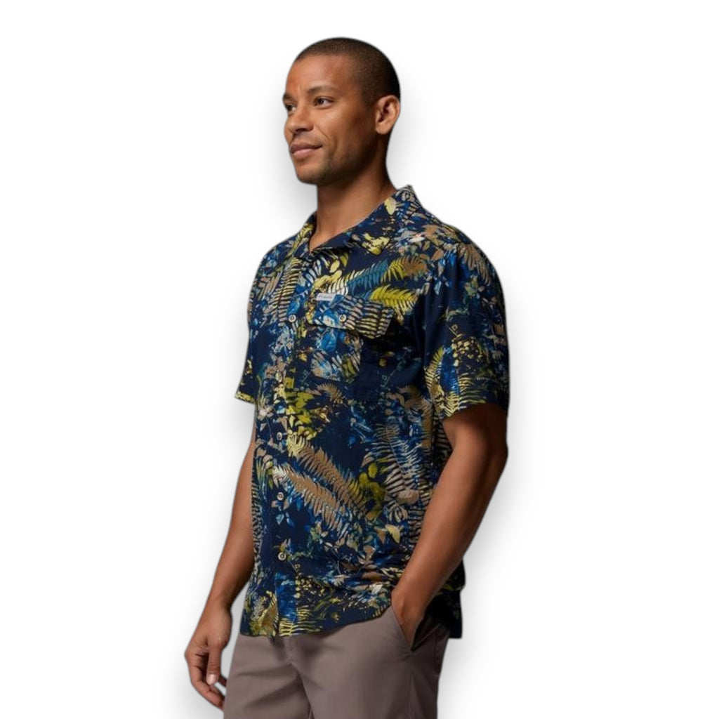 Columbia Sportswear Camicia Uomo Tech Trail Utility Printed Woven Ss Mountain Blue 2118605