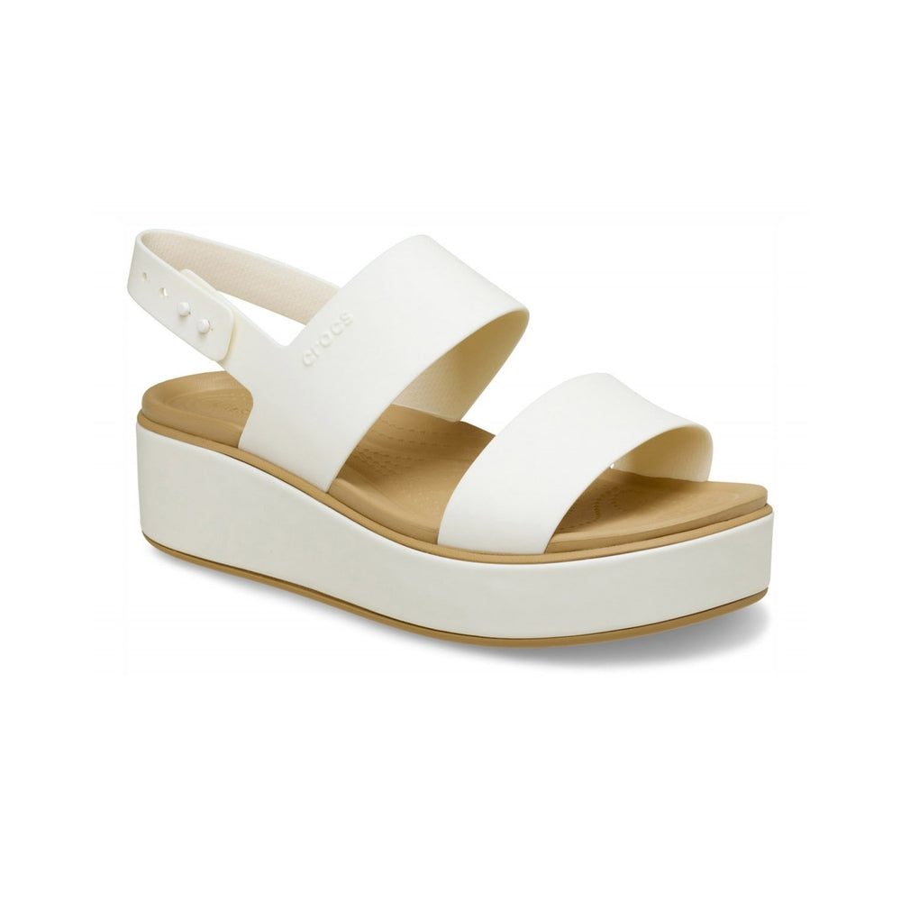 Crocs Women's Brooklyn Matte Wrap Low Wedge Chalk Tan 211802-CHAT