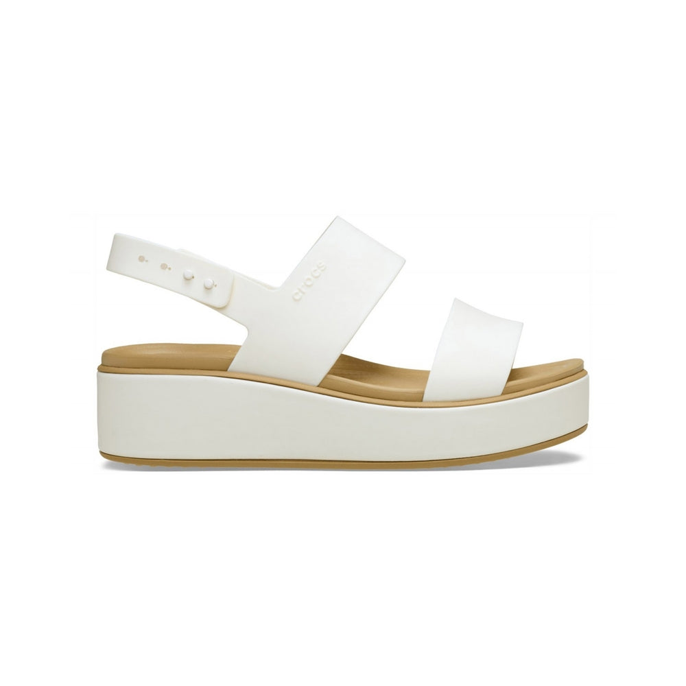 Crocs Women's Brooklyn Matte Wrap Low Wedge Chalk Tan 211802-CHAT