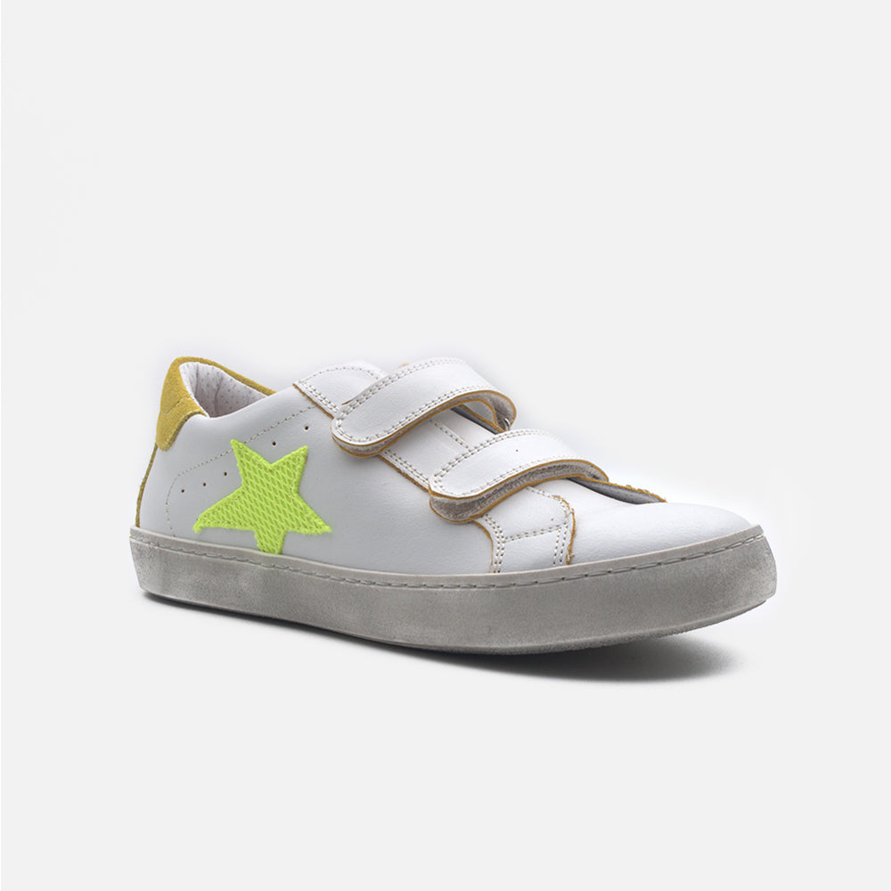 '- ["Artigianato","Dianetti","Kids","Scarpe","Scarpe sportive","Sneakers"] - Dianetti 1402V3 Bianco Giallo 2 Strappi - Lupis SRL