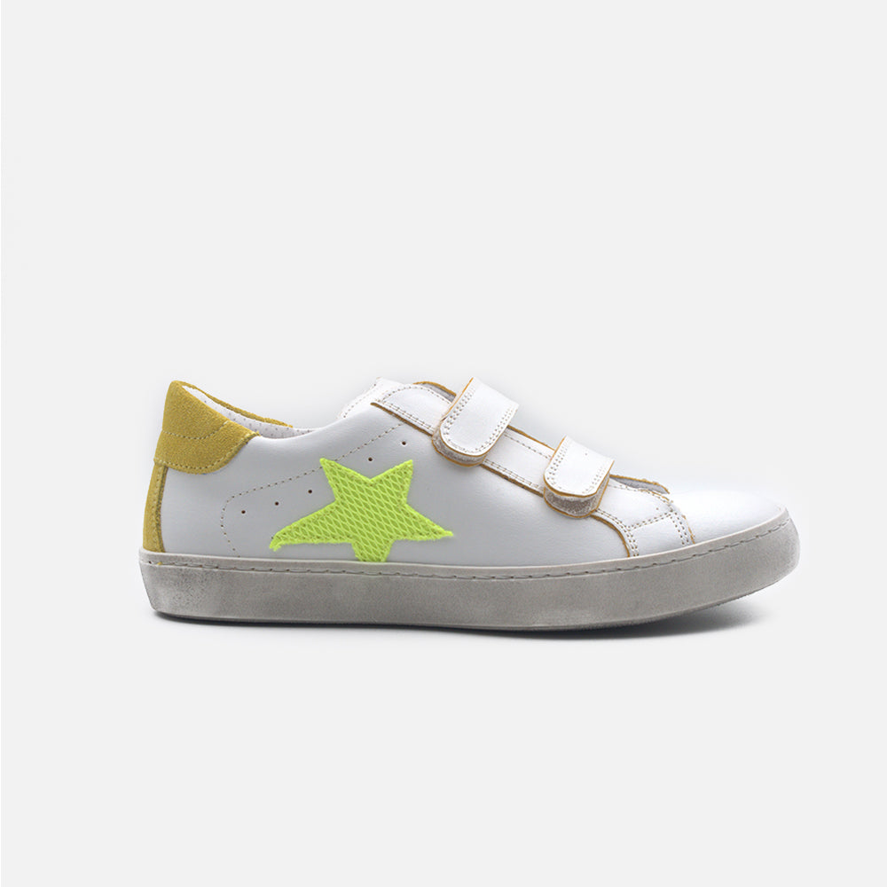 '- ["Artigianato","Dianetti","Kids","Scarpe","Scarpe sportive","Sneakers"] - Dianetti 1402V3 Bianco Giallo 2 Strappi - Lupis SRL