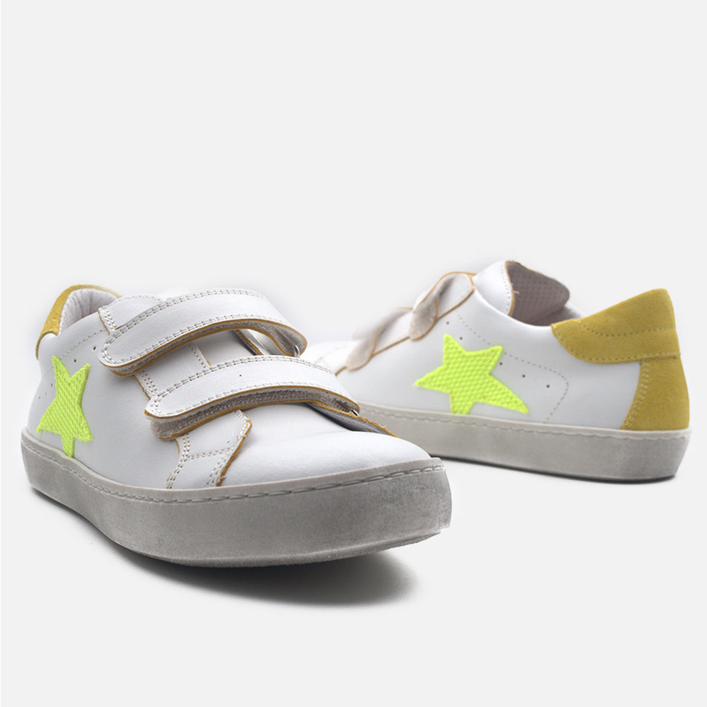 '- ["Artigianato","Dianetti","Kids","Scarpe","Scarpe sportive","Sneakers"] - Dianetti 1402V3 Bianco Giallo 2 Strappi - Lupis SRL
