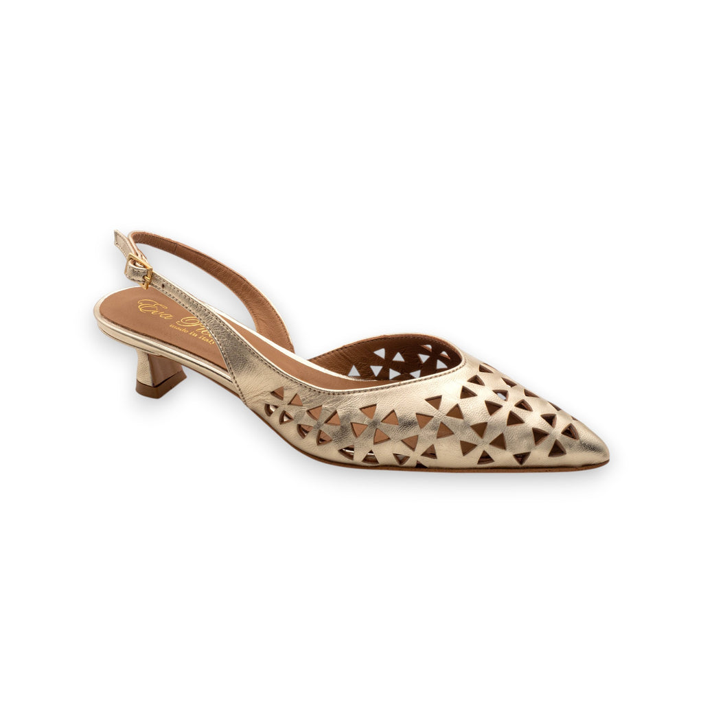 Eva Picci Women's Carmen Pointed Toe Laminated Platinum Slingbacks