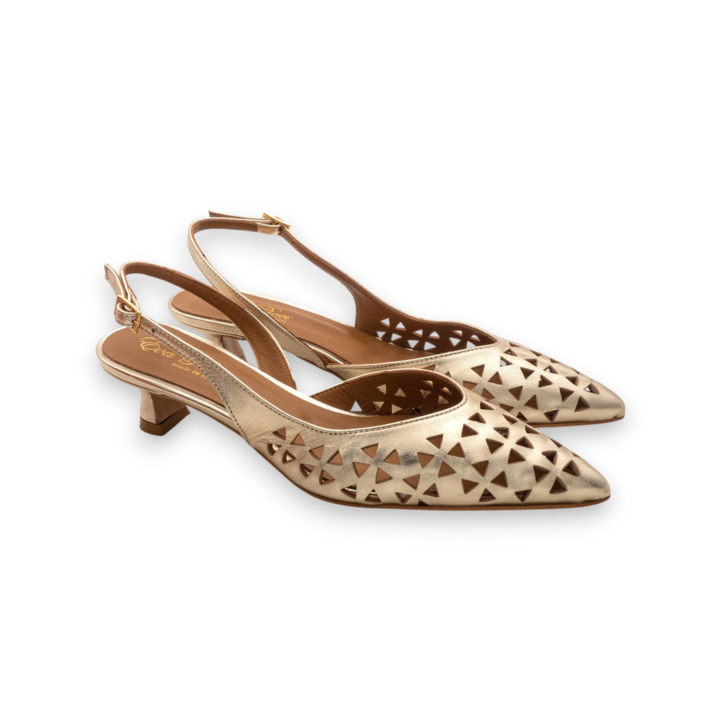 Eva Picci Women's Carmen Pointed Toe Laminated Platinum Slingbacks