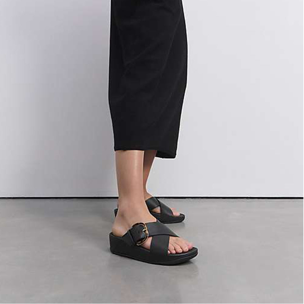  - ["Ciabatte","Donna","FitFlop","PE25","Scarpe"] - Fitflop Ciabatte Lulu Resin Buckle Leather Cross Slides All Black - Lupis SRL