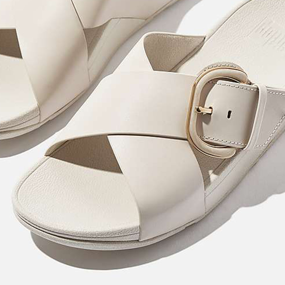 Fitflop Ciabatte Lulu Resin Buckle Leather Cross Slides Paris Beige
