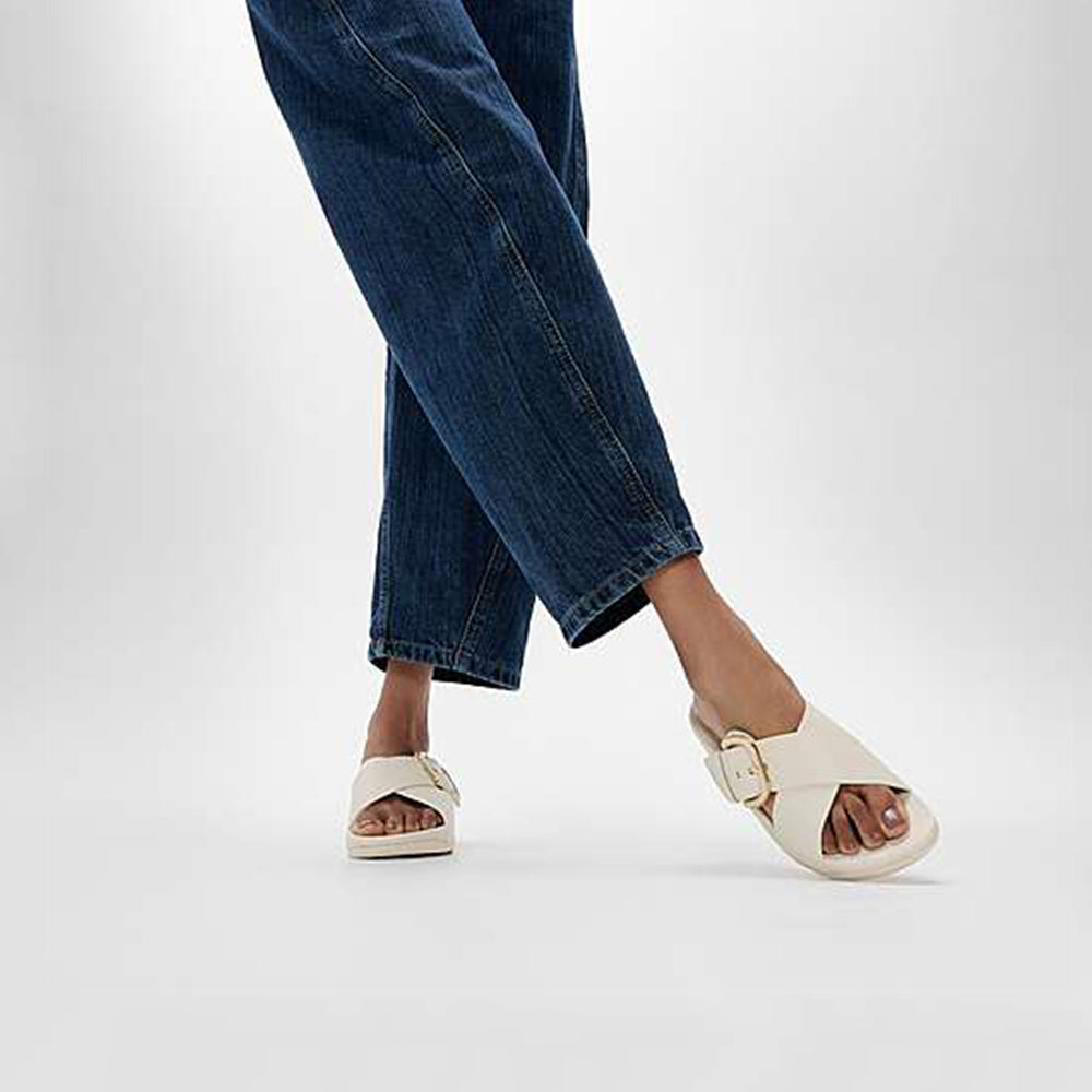  - ["Ciabatte","Donna","FitFlop","PE25","Scarpe"] - Fitflop Ciabatte Lulu Resin Buckle Leather Cross Slides Paris Beige - Lupis SRL