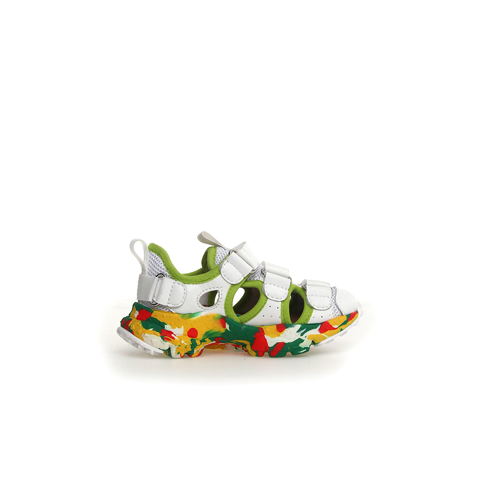 '- ["Donna","Flower Mountain","Sandali","Scarpe"] - Flower Mountain Ray Junior Vl. E Calf Mesh Splash Sole White Light Green - Lupis SRL