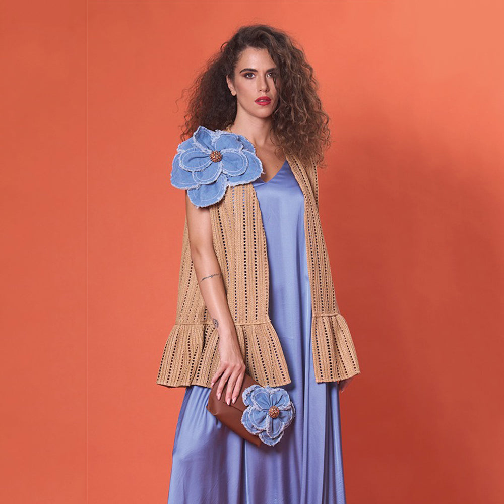  - ["Abbigliamento","Artigianato","Donna","Giacche","Kontessa","PE25"] - Gilet Con Rouche L'Avventura Biscotto Kontessa - Lupis SRL