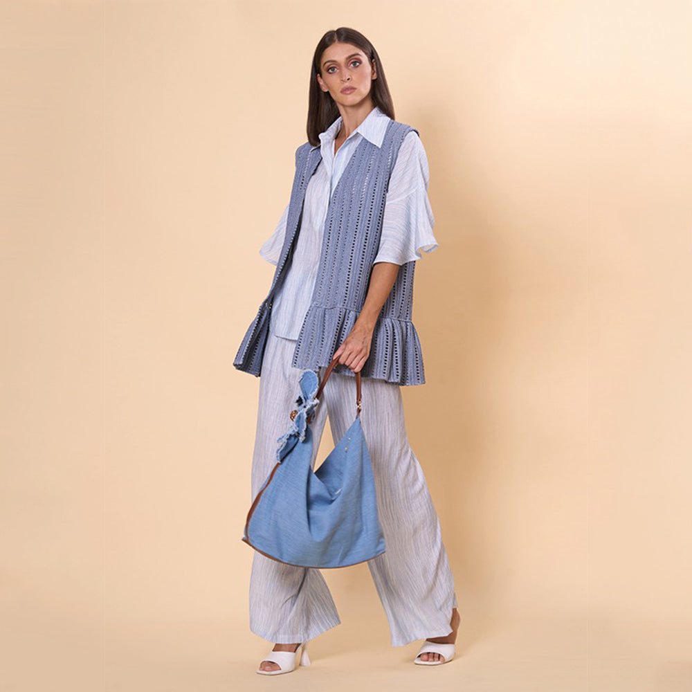  - ["Abbigliamento","Artigianato","Donna","Giacche","Kontessa","PE25"] - Gilet Con Rouche L'Avventura Denim Kontessa - Lupis SRL