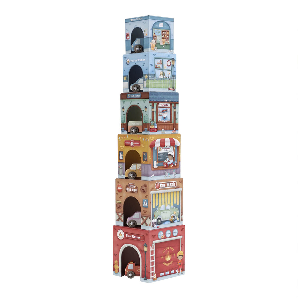  - ["Accessori","FW25","Giocattoli","Infant","Kids","Little Dutch","Toddler"] - Giocattolo Little Dutch Blocchi impilabili e 6 macchinine In Legno LD2525 - Lupis SRL