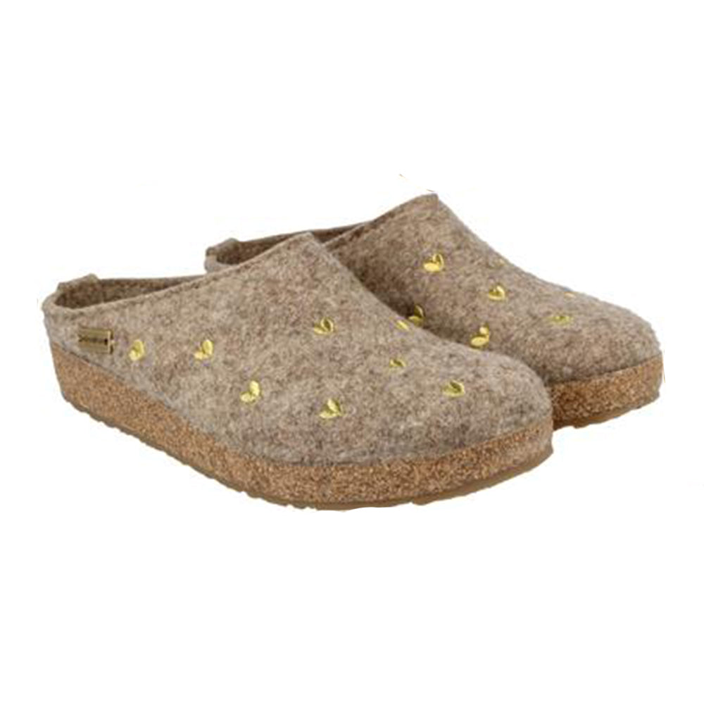 '- ["Donna","Haflinger","Nuovo","Pantofole","Scarpe"] - Haflinger Cuoricini Beigemeliert Gold - Lupis SRL