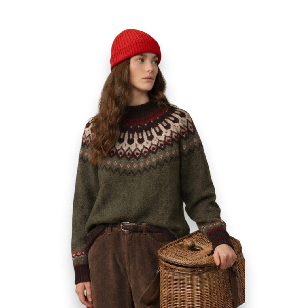 In The Box Maglia Girocollo Fair Isle Multicolor Verde Militare