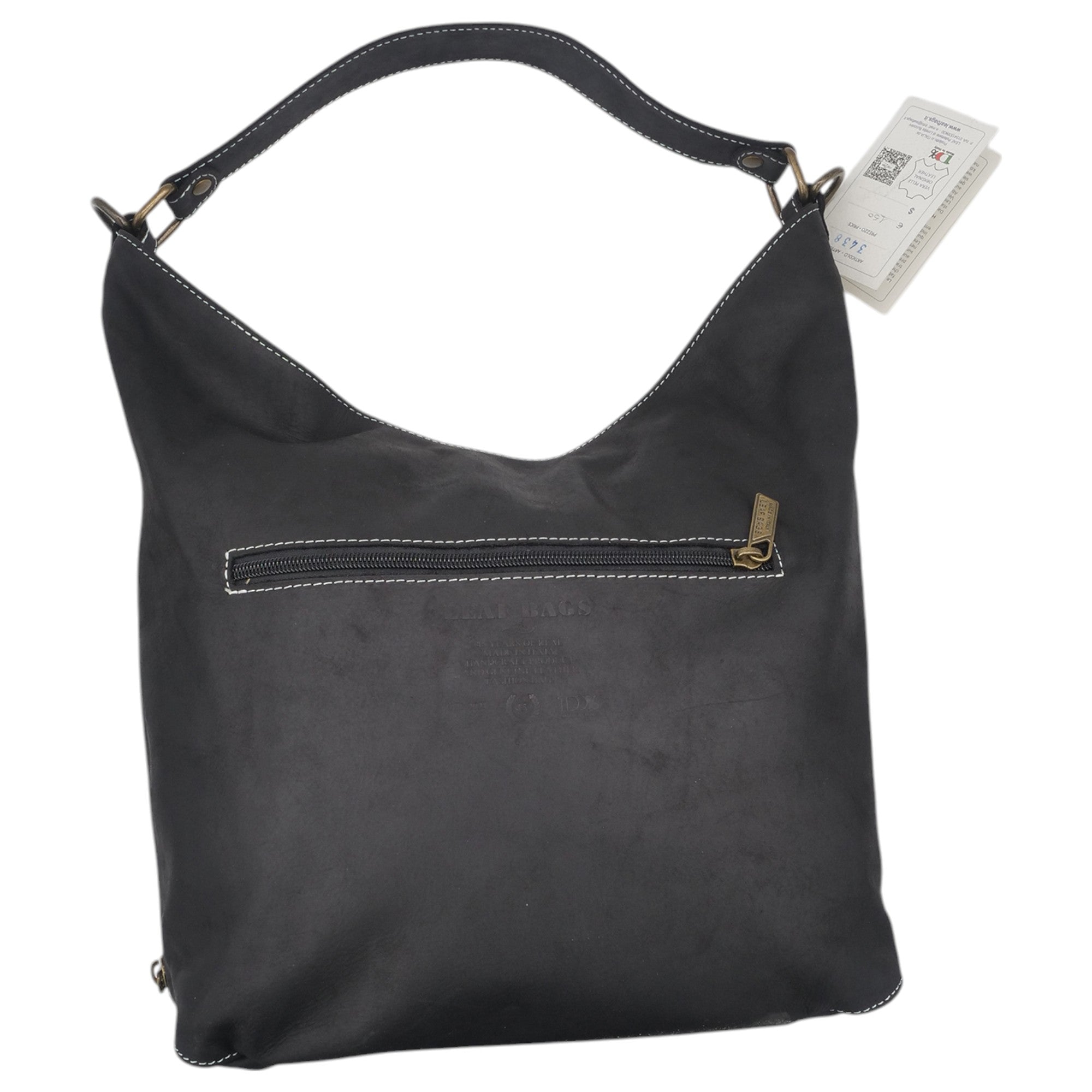  - ["Accessori","Artigianato","Borse","Donna","Leaf Bags","Nuovo"] - Leaf Bags Borsa Nero Pelle Invecchiato 3438I - Lupis SRL