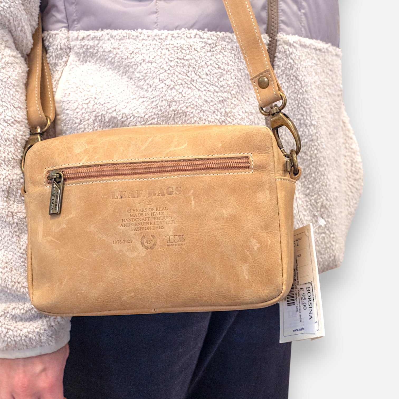 Leaf Bags Borsa Beige Pelle Invecchiato 3652I