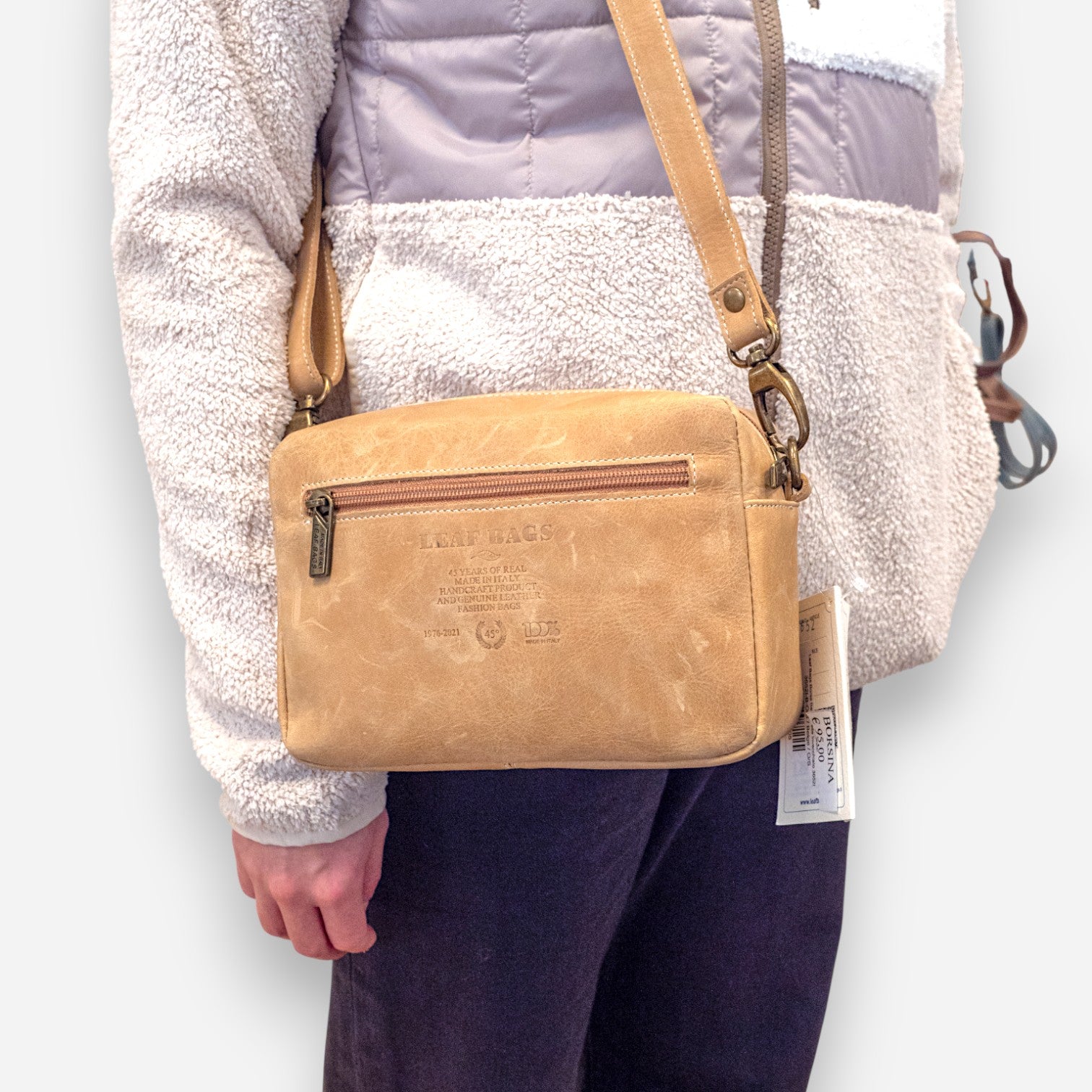 Leaf Bags Borsa Beige Pelle Invecchiato 3652I