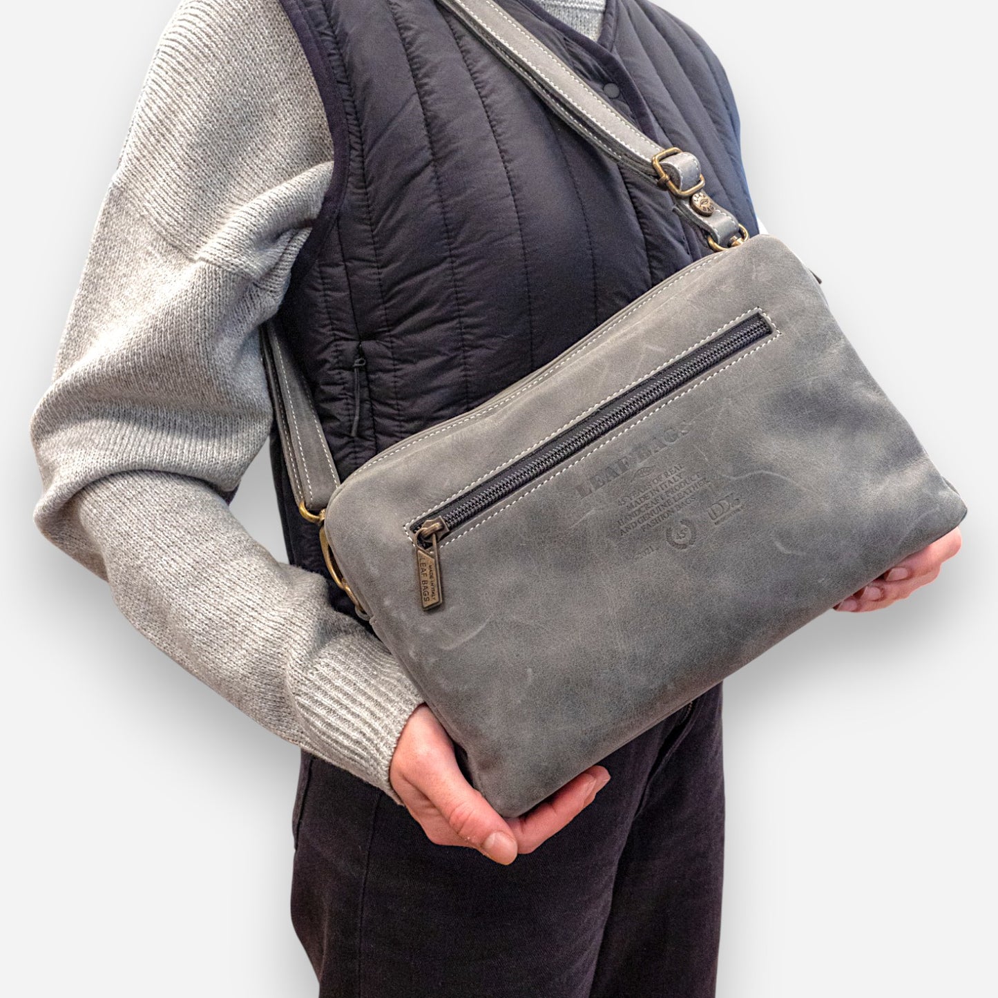 Leaf Bags Borsa Blu Pelle Invecchiato 3653