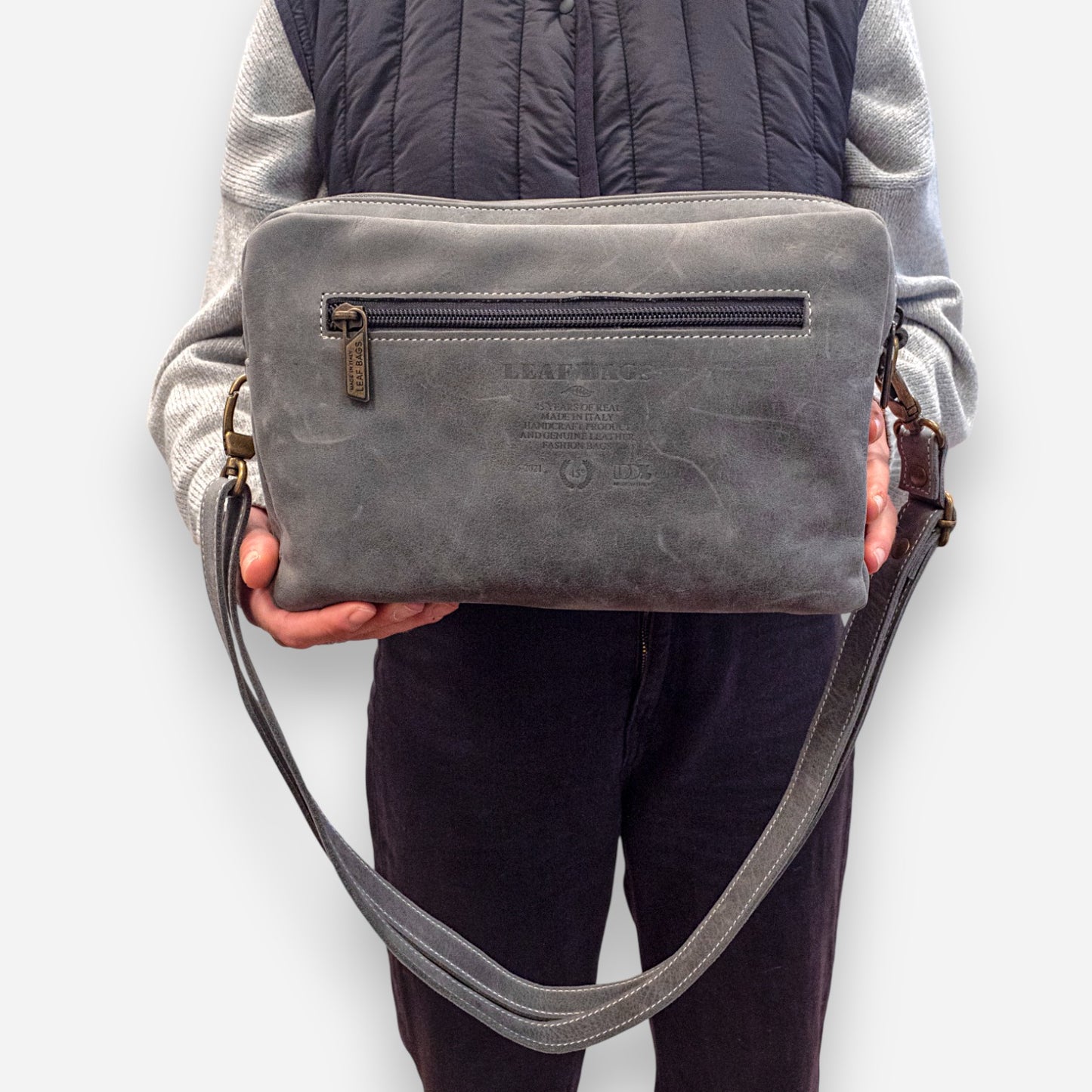 Leaf Bags Borsa Blu Pelle Invecchiato 3653