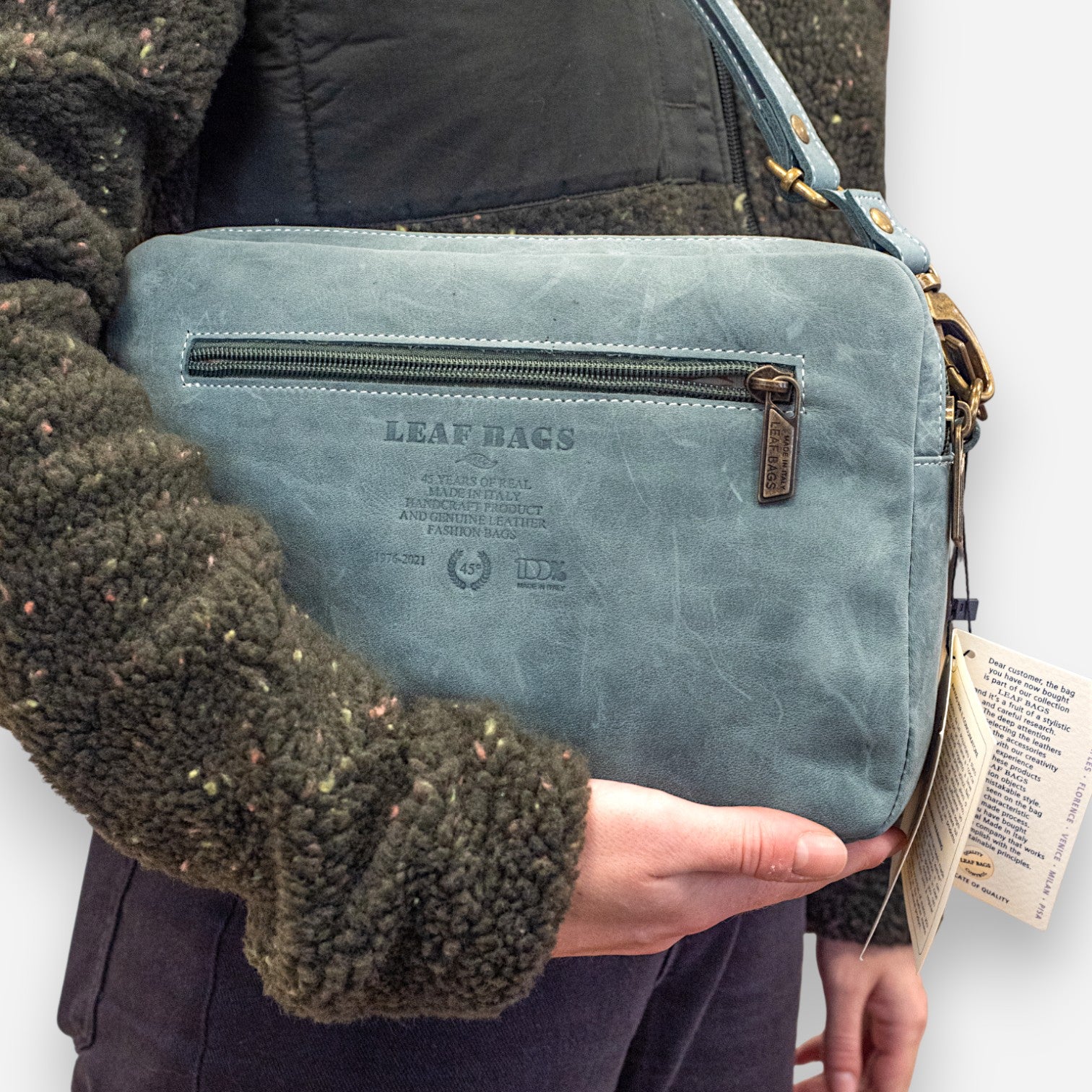 Leaf Bags Borsa Verde Pelle Invecchiato 3653