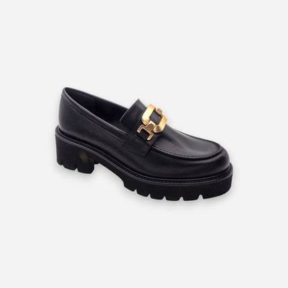 Mocassini con tacco Donna Eva Picci Pelle Nero Tiffany 3027