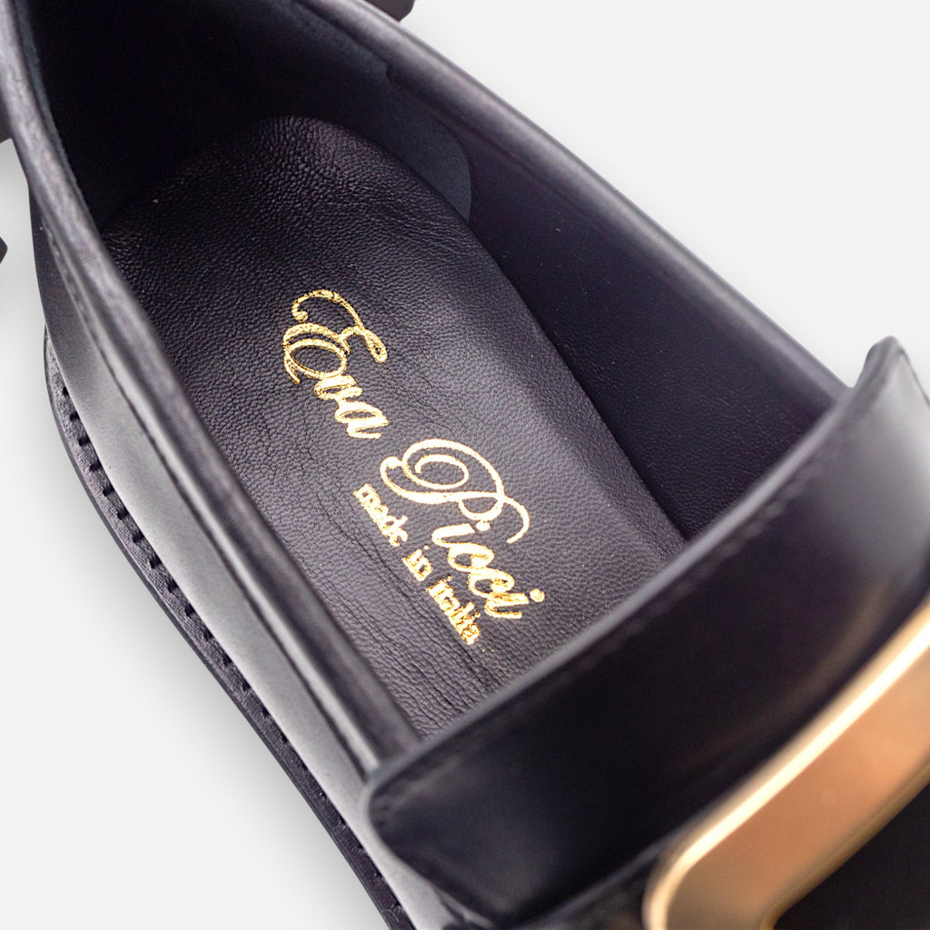 Mocassini con tacco Donna Eva Picci Pelle Nero Tiffany 3027