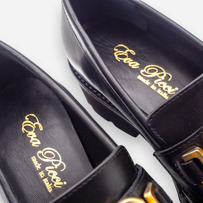 Mocassini con tacco Donna Eva Picci Pelle Nero Tiffany 3027