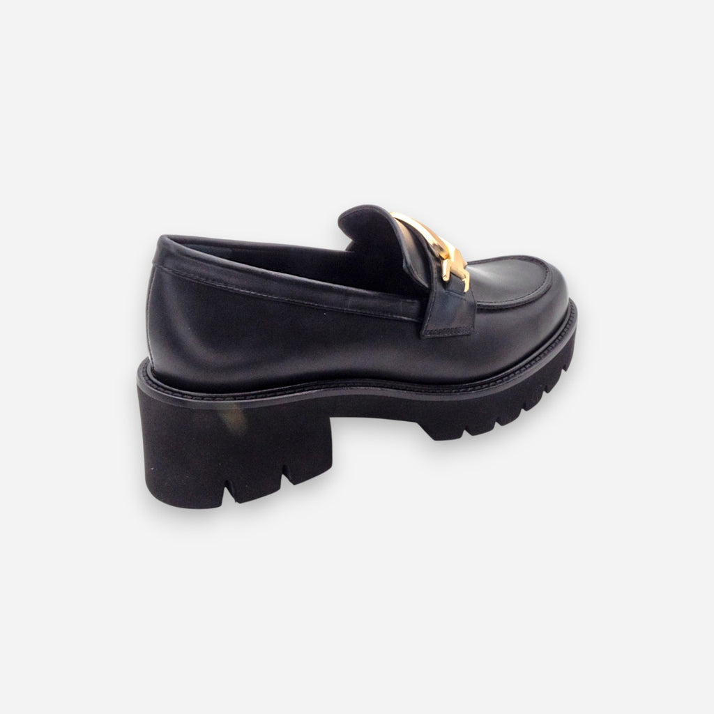 Mocassini con tacco Donna Eva Picci Pelle Nero Tiffany 3027