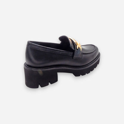 Mocassini con tacco Donna Eva Picci Pelle Nero Tiffany 3027