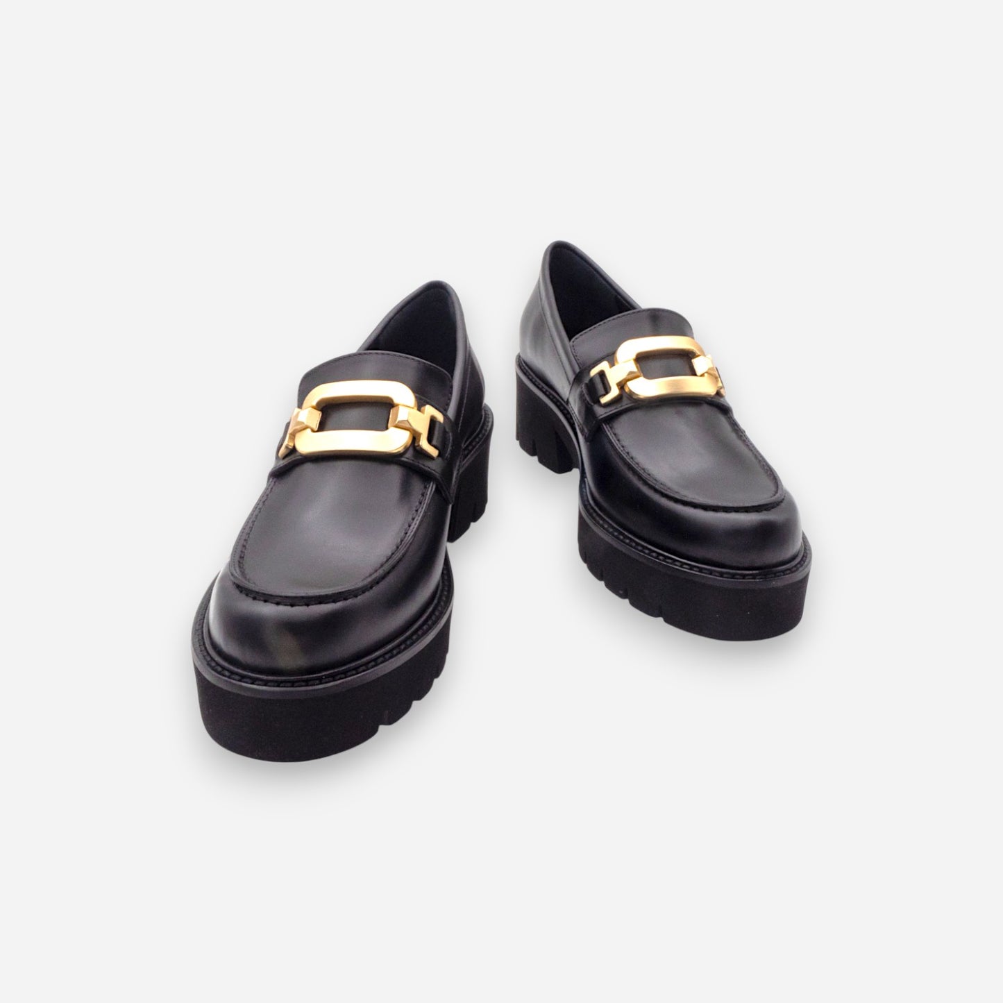 Mocassini con tacco Donna Eva Picci Pelle Nero Tiffany 3027