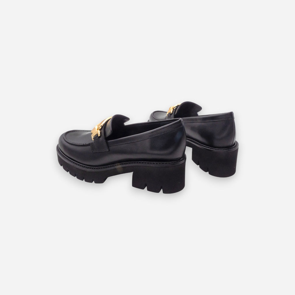 Mocassini con tacco Donna Eva Picci Pelle Nero Tiffany 3027