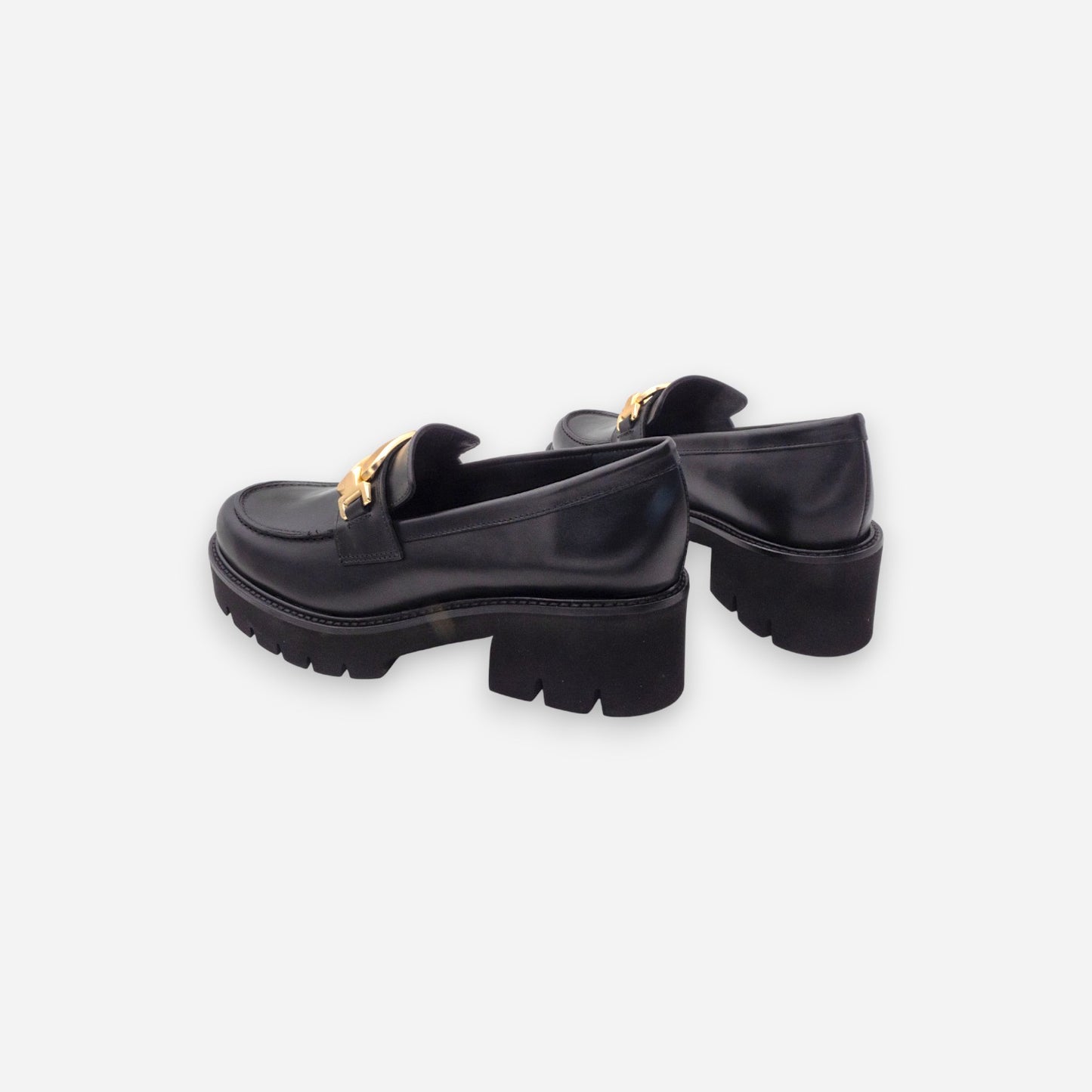 Mocassini con tacco Donna Eva Picci Pelle Nero Tiffany 3027