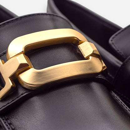 Mocassini con tacco Donna Eva Picci Pelle Nero Tiffany 3027