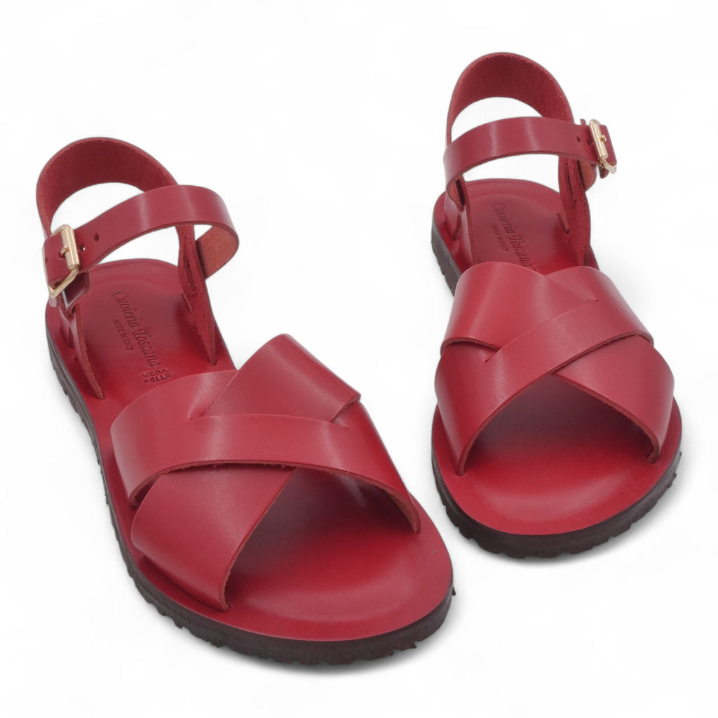  - ["Artigianato","Cuoieria Toscana","Donna","PE25","Sandali","Sandali Eleganti","Scarpe"] - Sandali Con Cinturino Pelle Green Bay Dive Rosso 124/A - Lupis SRL