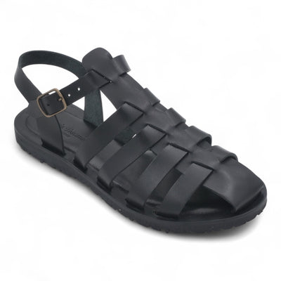 Green Bay Dive Black Leather Cage Sandal 111