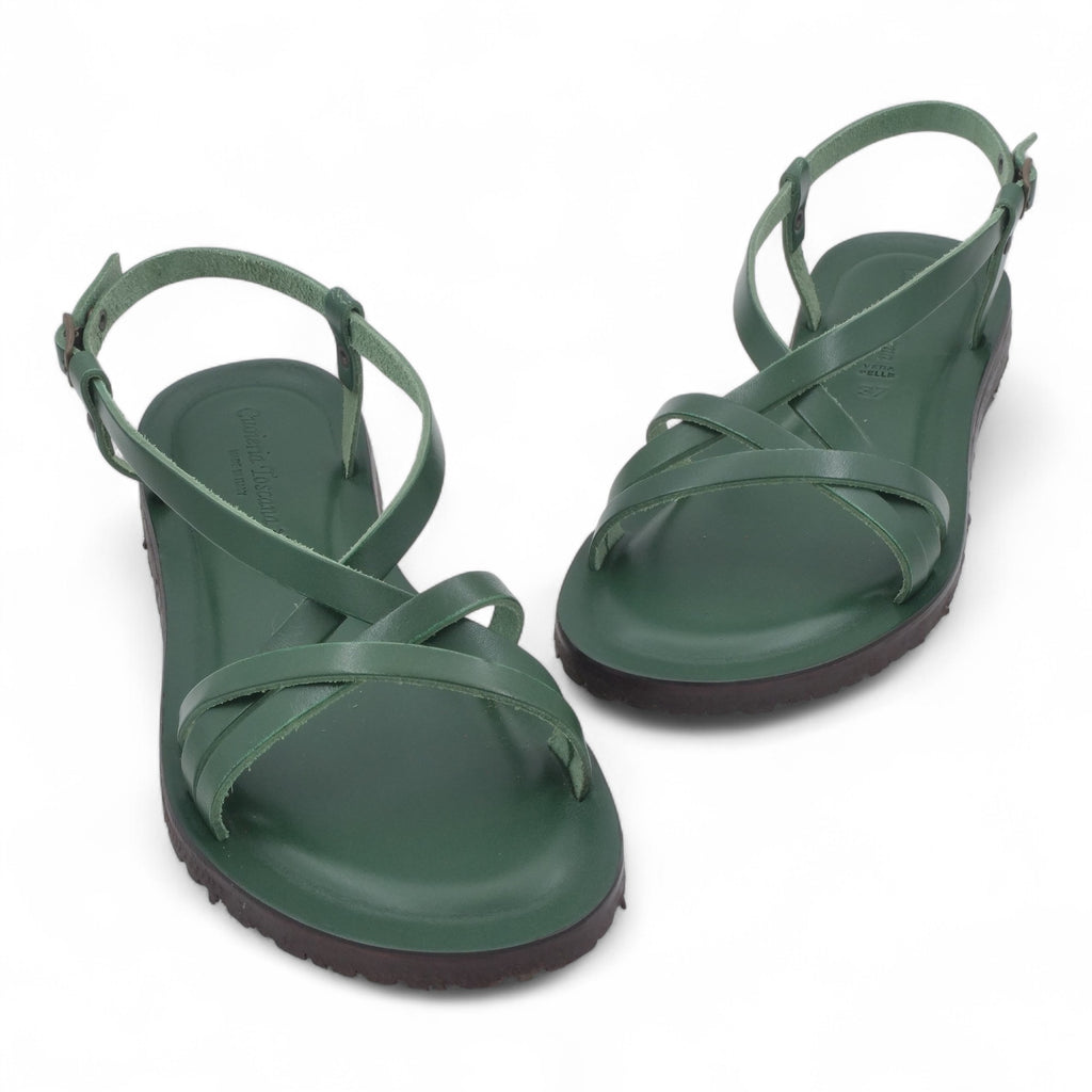  - ["Artigianato","Cuoieria Toscana","Donna","PE25","Sandali","Sandali Eleganti","Scarpe"] - Sandalo Pelle Green Bay Dive Verde 45 - Lupis SRL