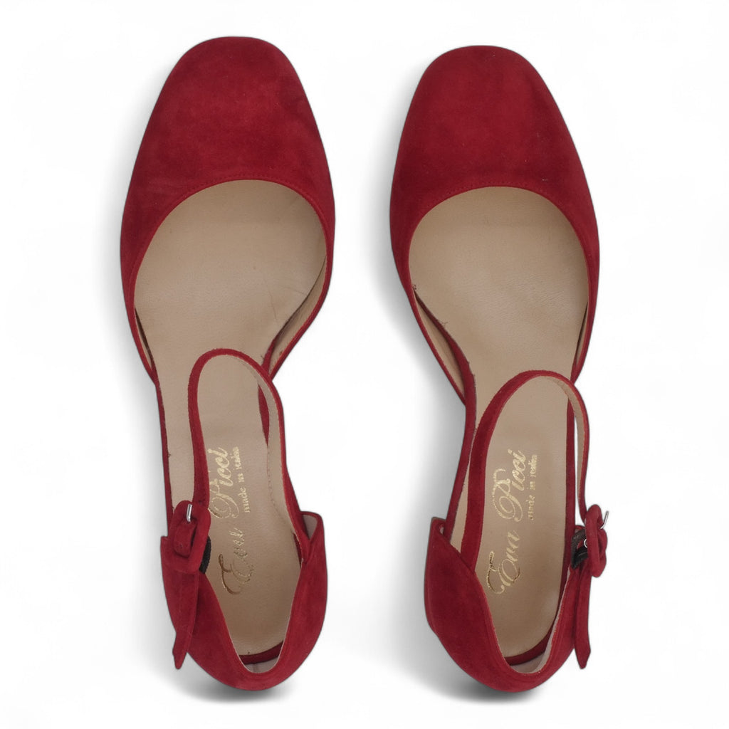  - ["Artigianato","Cinturino","Donna","Eva Picci","Scarpe","Tacco"] - Scarpe Da Donna Eva Picci 2003 Aperta ai Lati in Pelle Rossa - Lupis SRL