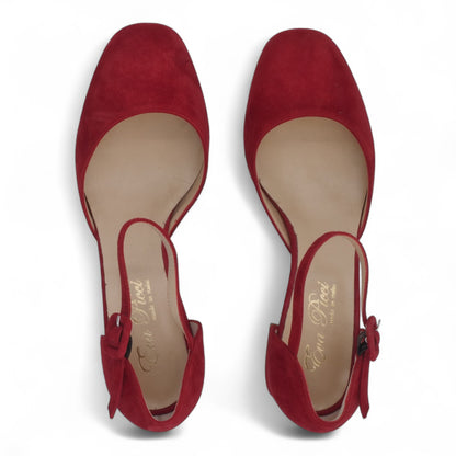  - ["Artigianato","Cinturino","Donna","Eva Picci","Scarpe","Tacco"] - Scarpe Da Donna Eva Picci 2003 Aperta ai Lati in Pelle Rossa - Lupis SRL
