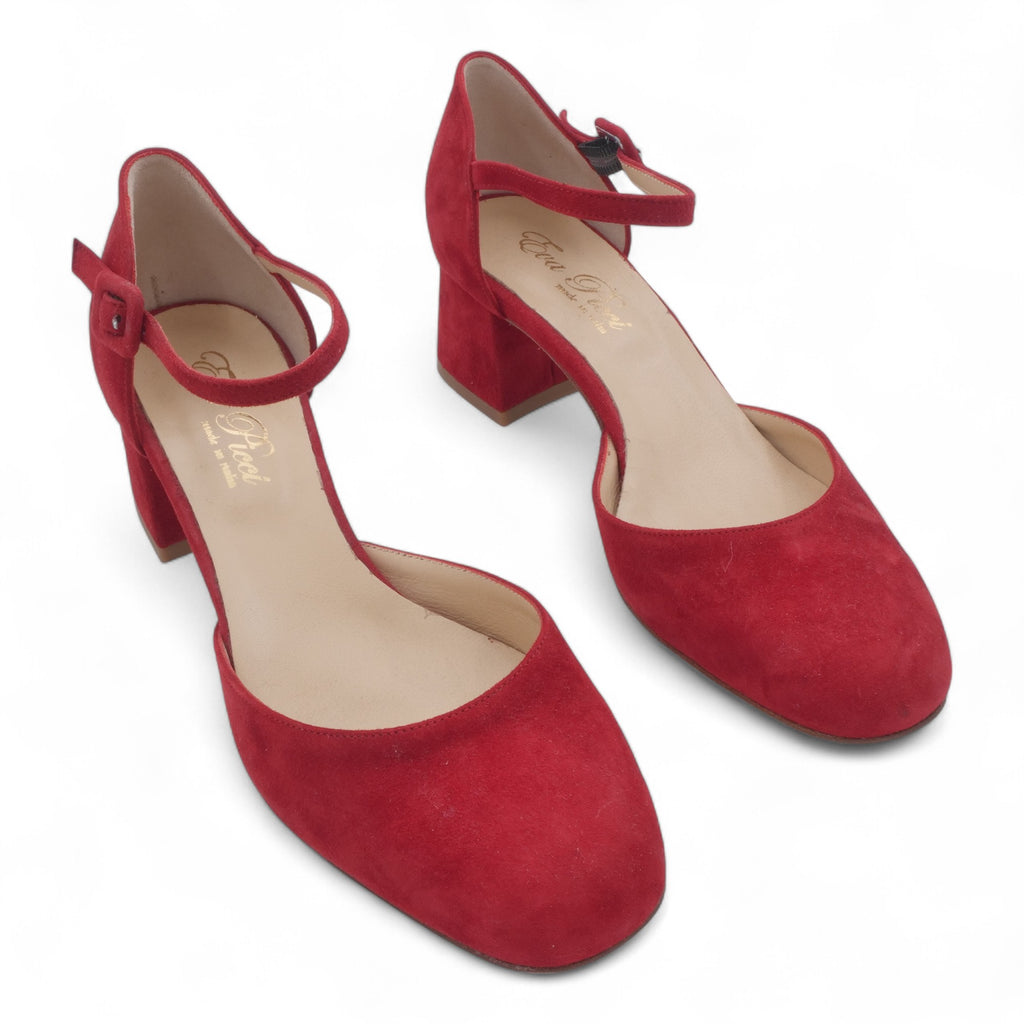  - ["Artigianato","Cinturino","Donna","Eva Picci","Scarpe","Tacco"] - Scarpe Da Donna Eva Picci 2003 Aperta ai Lati in Pelle Rossa - Lupis SRL