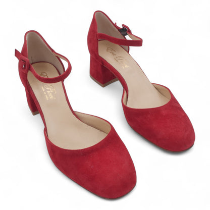  - ["Artigianato","Cinturino","Donna","Eva Picci","Scarpe","Tacco"] - Scarpe Da Donna Eva Picci 2003 Aperta ai Lati in Pelle Rossa - Lupis SRL
